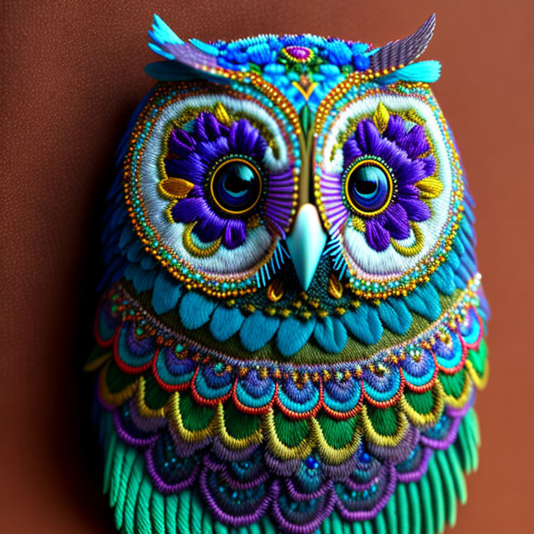 Colorful Owl Sculpture with Vibrant Hues and Intricate Patterns