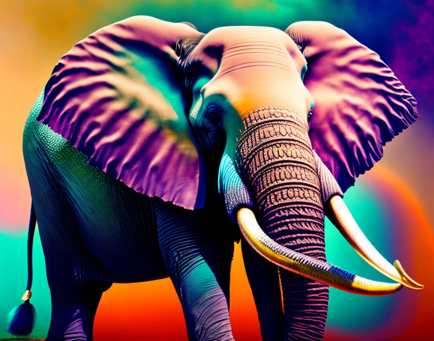 Vibrant Elephant Artwork with Detailed Patterns on Colorful Background