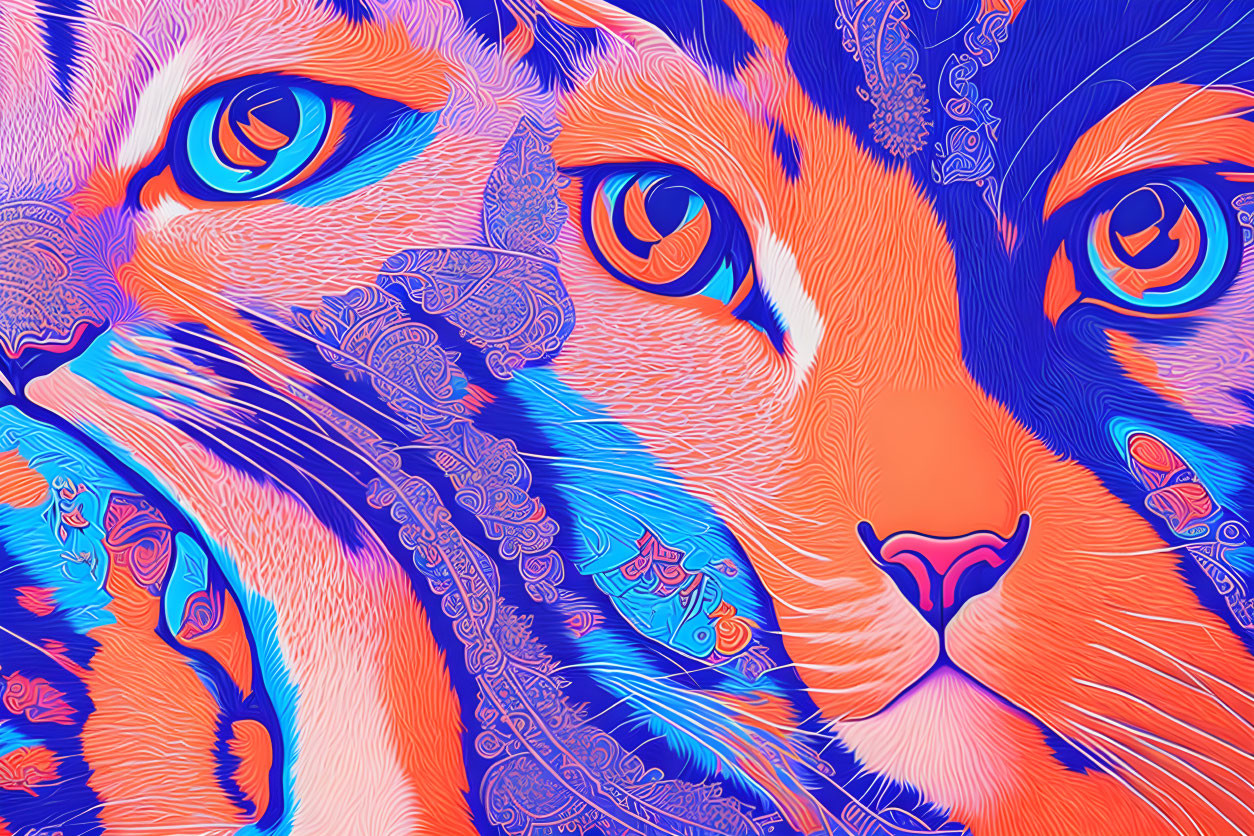 Colorful Digital Art: Stylized Cat's Face with Intricate Patterns