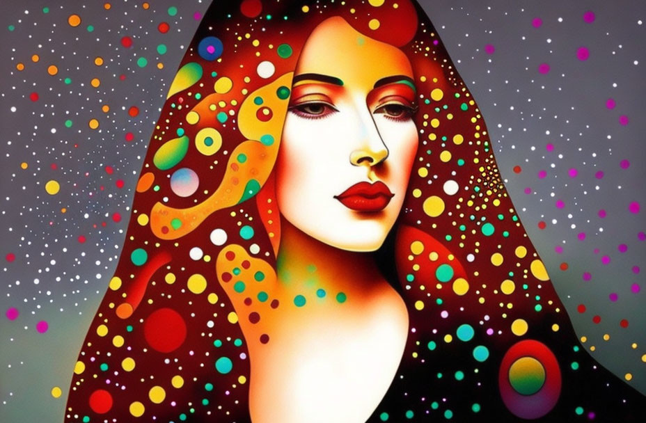 Vibrant Abstract Painting of Woman with Flowing Hair