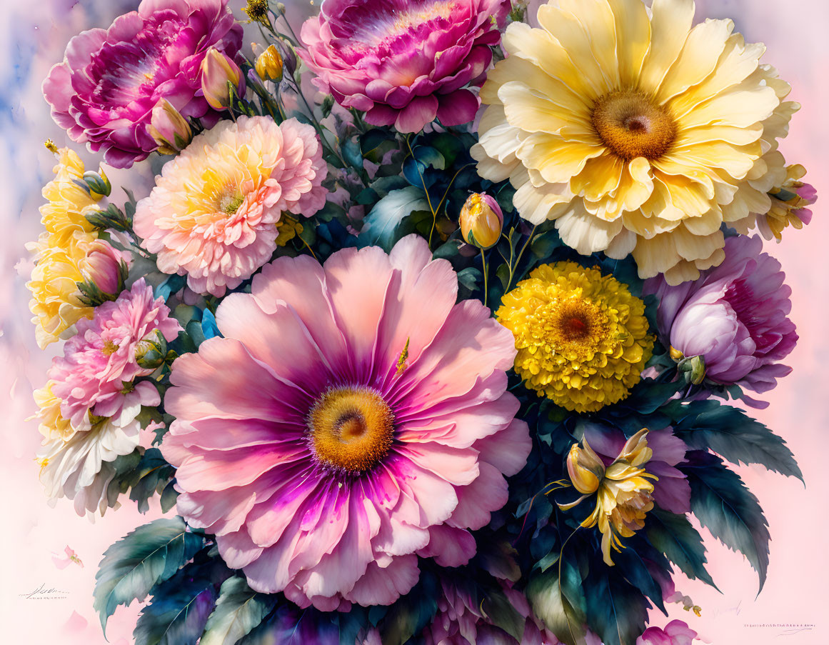 Colorful Flower Bouquet with Pink, Yellow, and White Blooms