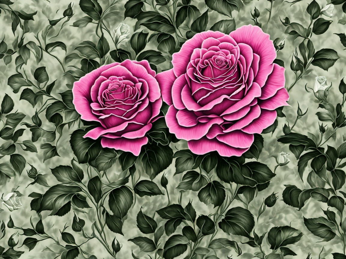 Vibrant pink roses on monochrome background