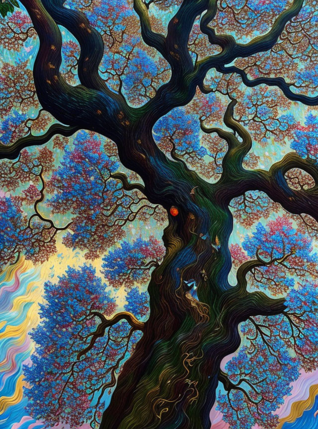 Colorful Psychedelic Tree Art with Vibrant Sky & Landscape