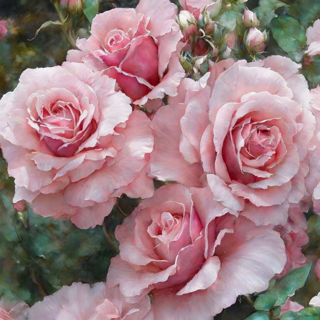 Delicate Pale Pink Roses with Green Foliage Portrait