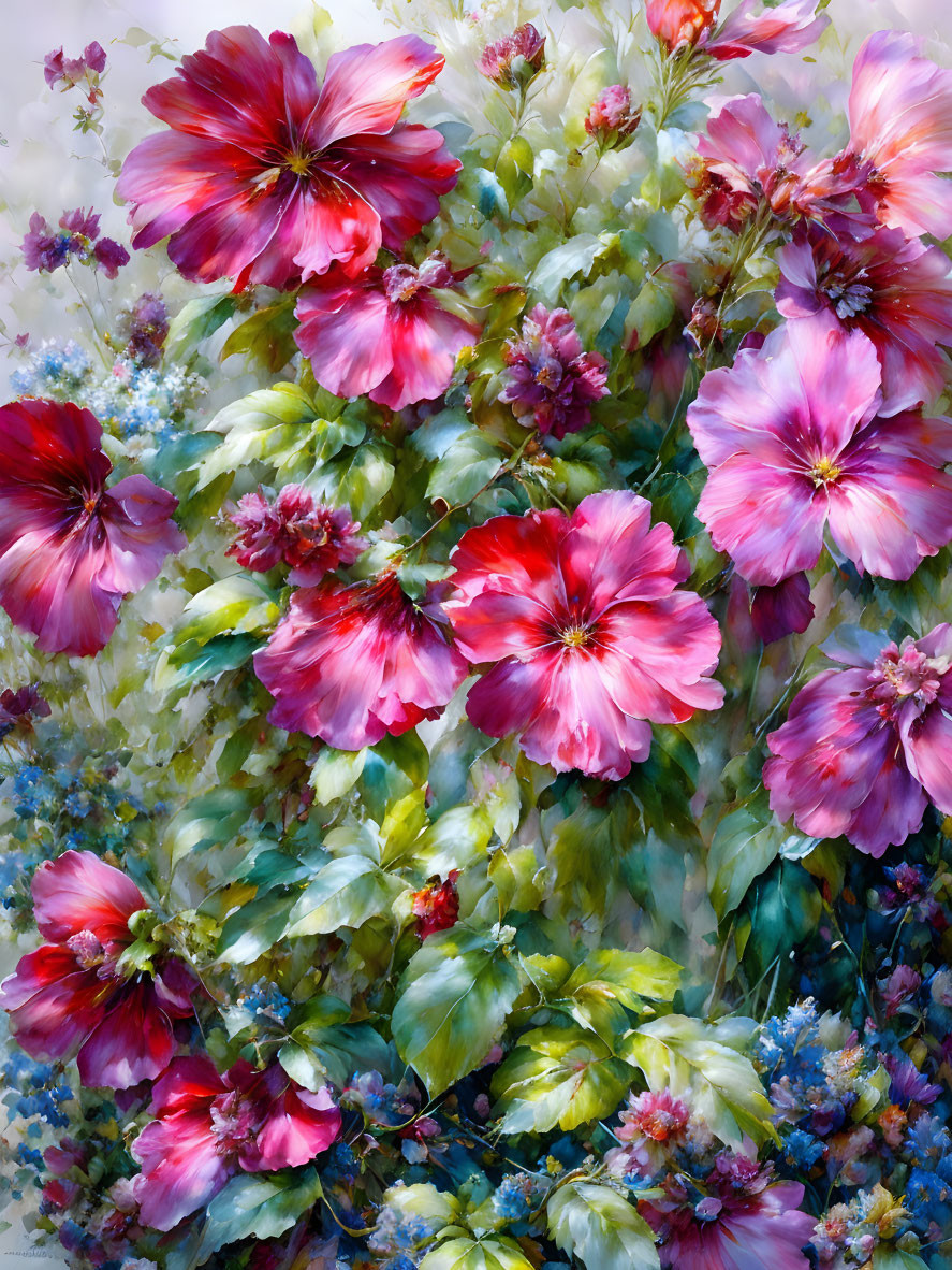 Colorful Impressionistic Painting of Blooming Flowers