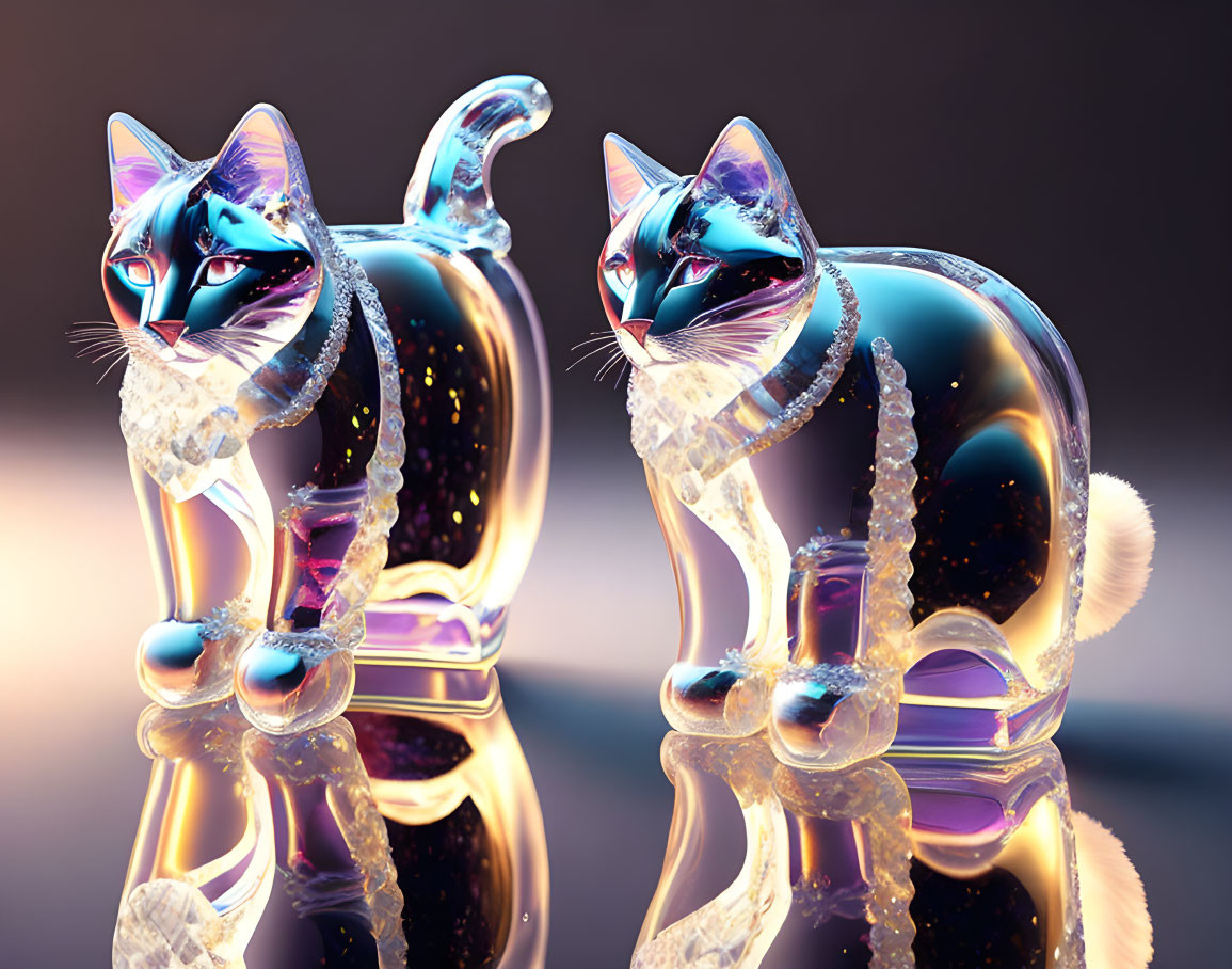 Glossy Crystal-like Cat Figurines with Detailed Features