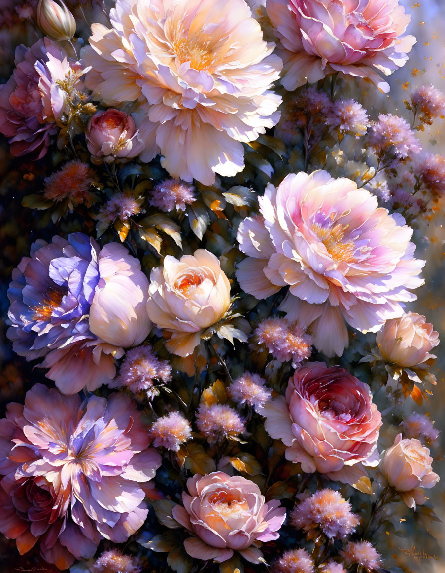 Colorful Peony Floral Arrangement in Peach, Pink, and Lavender