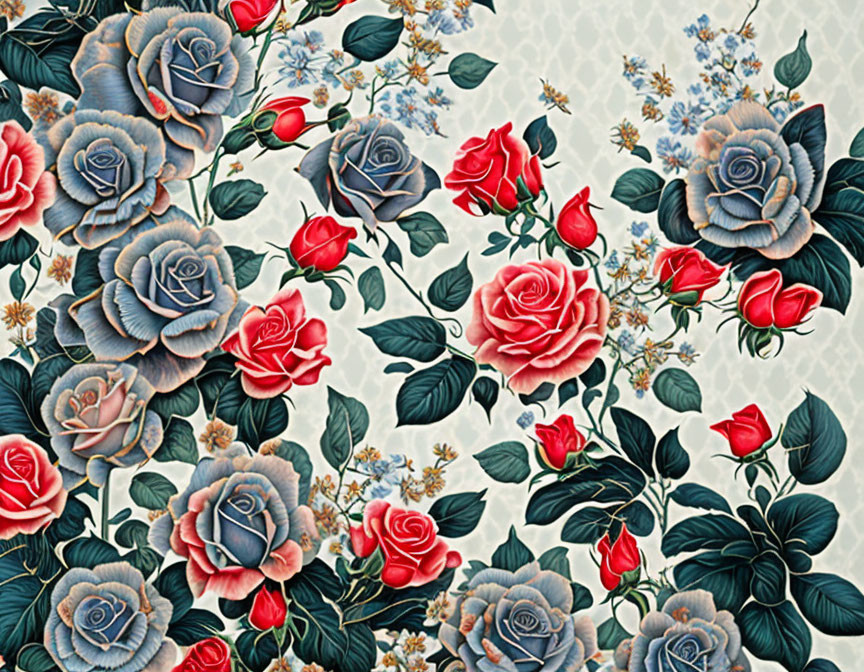 Red and Blue Rose Floral Pattern on Light Background