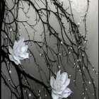 Detailed Monochromatic Artwork: Roses, Vines, and Leaves on Gradient Background