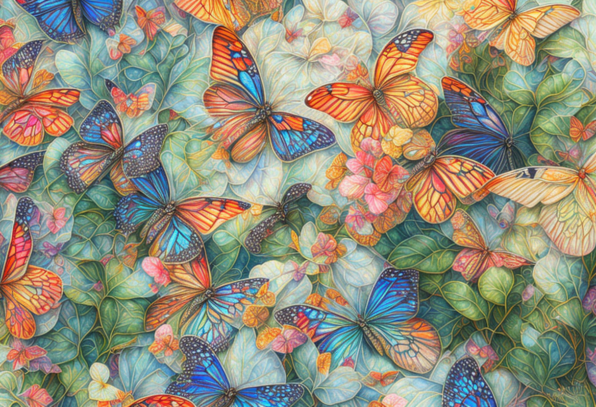 Vibrant butterflies with intricate patterns in lush nature