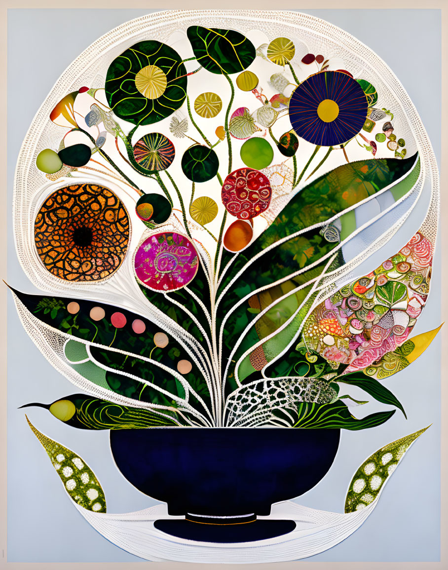 Vibrant plant illustration in decorative pot on light backdrop