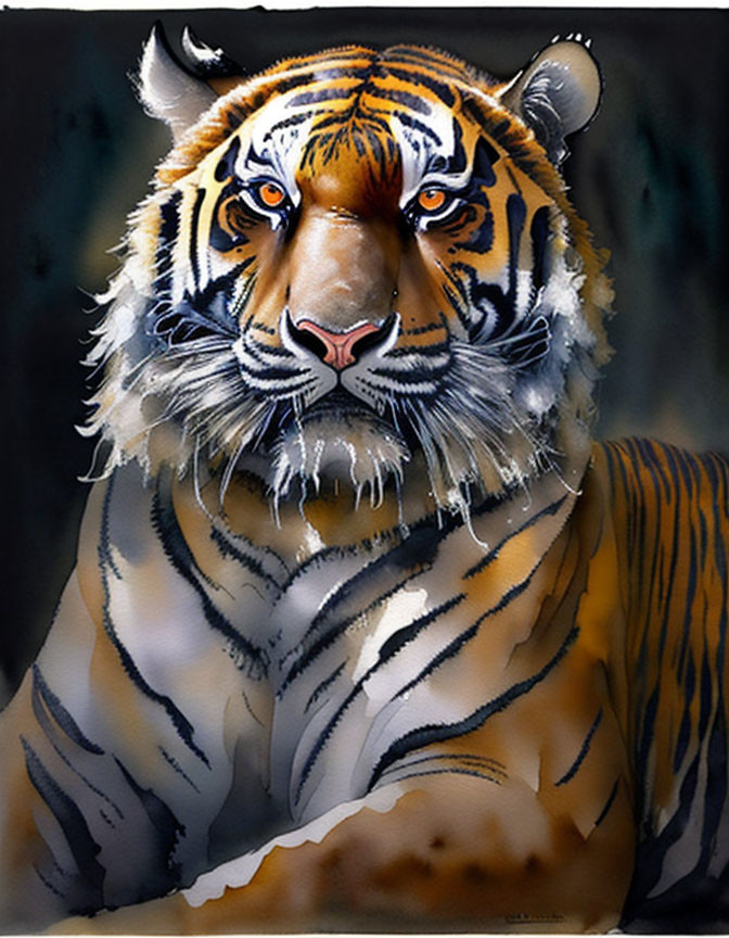 Majestic tiger portrait with intense orange and black stripes