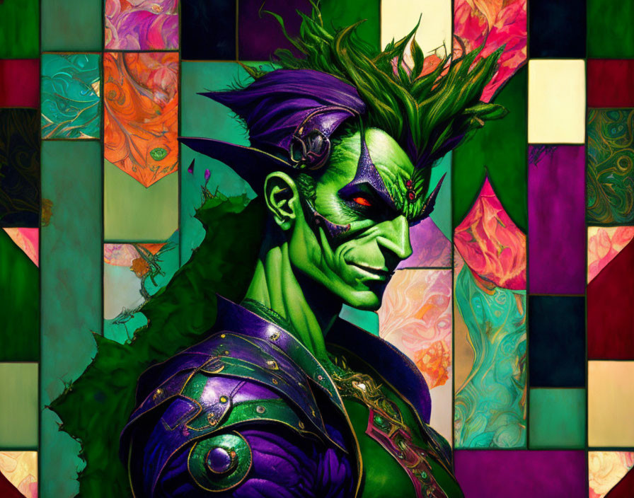 Colorful Joker Portrait Against Mosaic Background