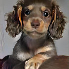 Small Black and Tan Dog Resting Paws on Surface