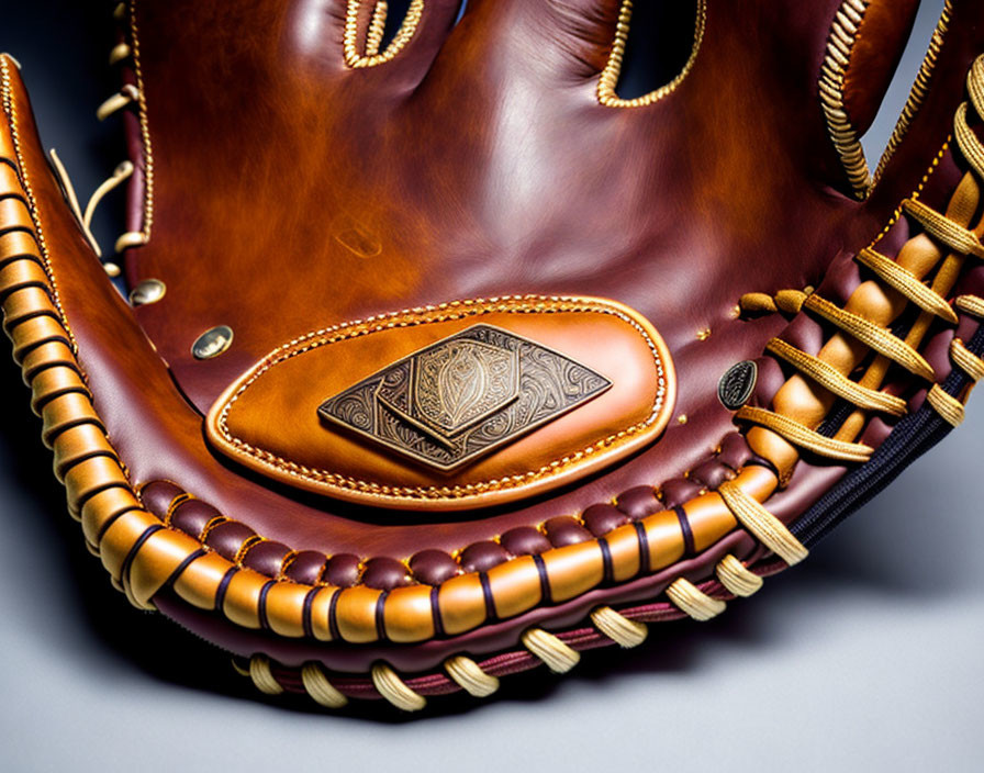 Detailed Leather Baseball Glove with Stitching and Logo on Dark Background