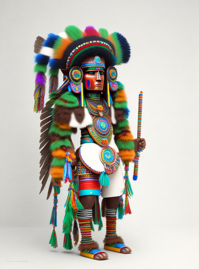 Vibrant Native American figure in traditional attire