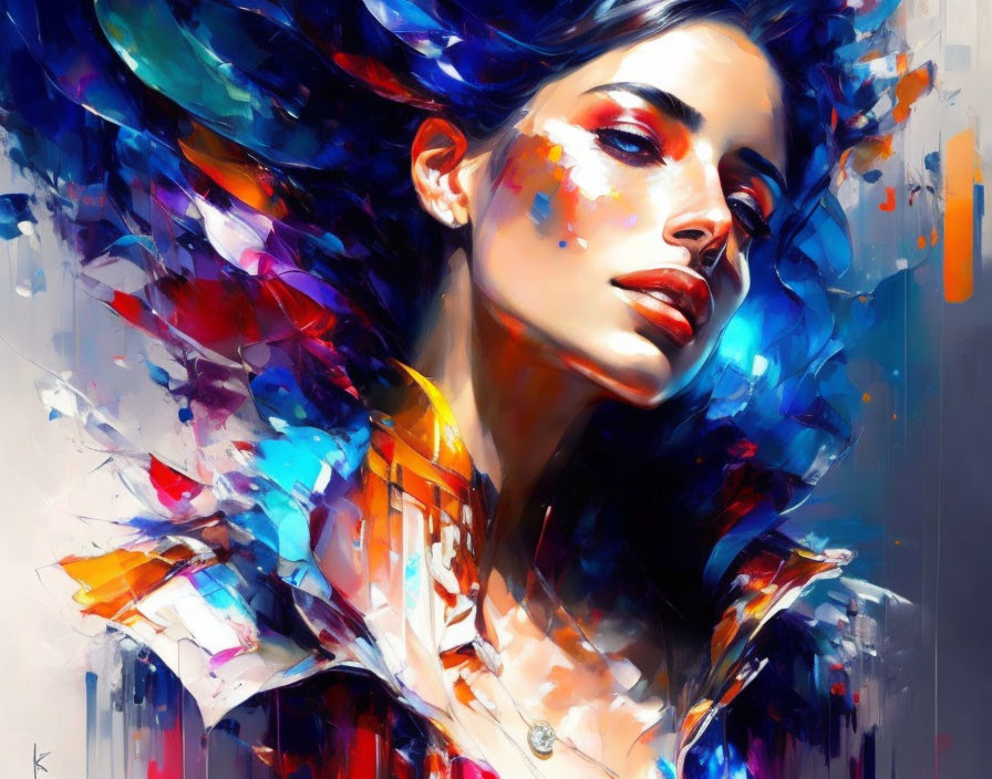 Abstract portrait of a woman with vibrant colors and expressive brush strokes