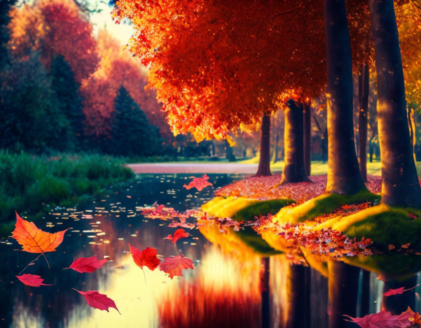 Tranquil Autumn Landscape with Reflective Pond