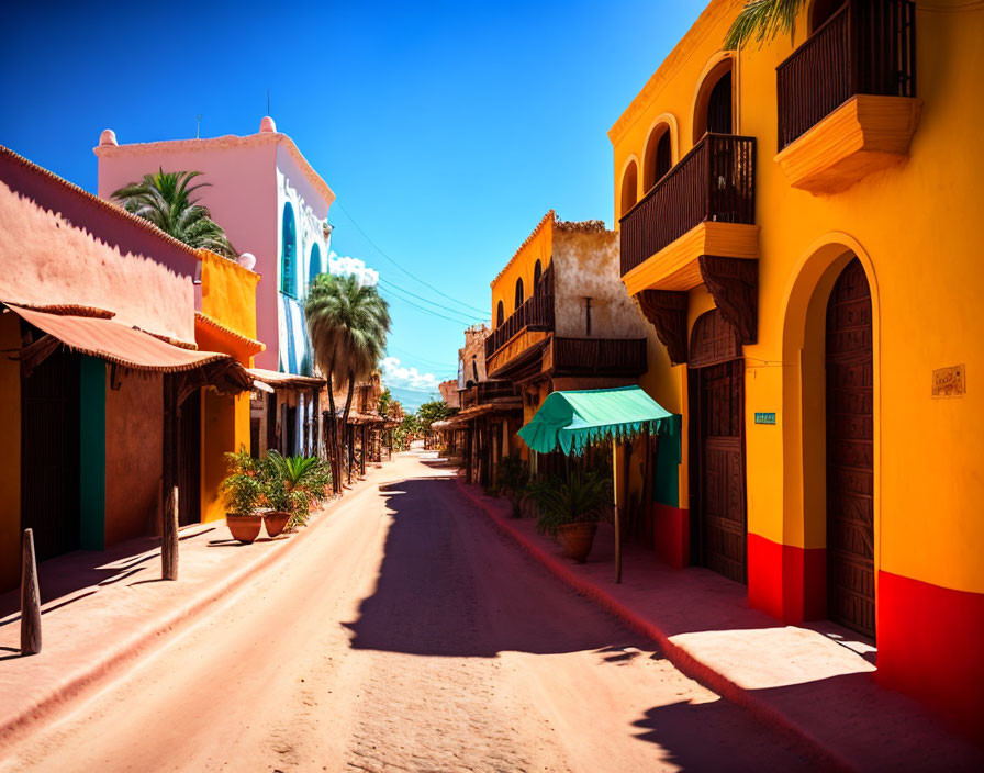 Vibrant street scene with traditional architecture and colorful buildings