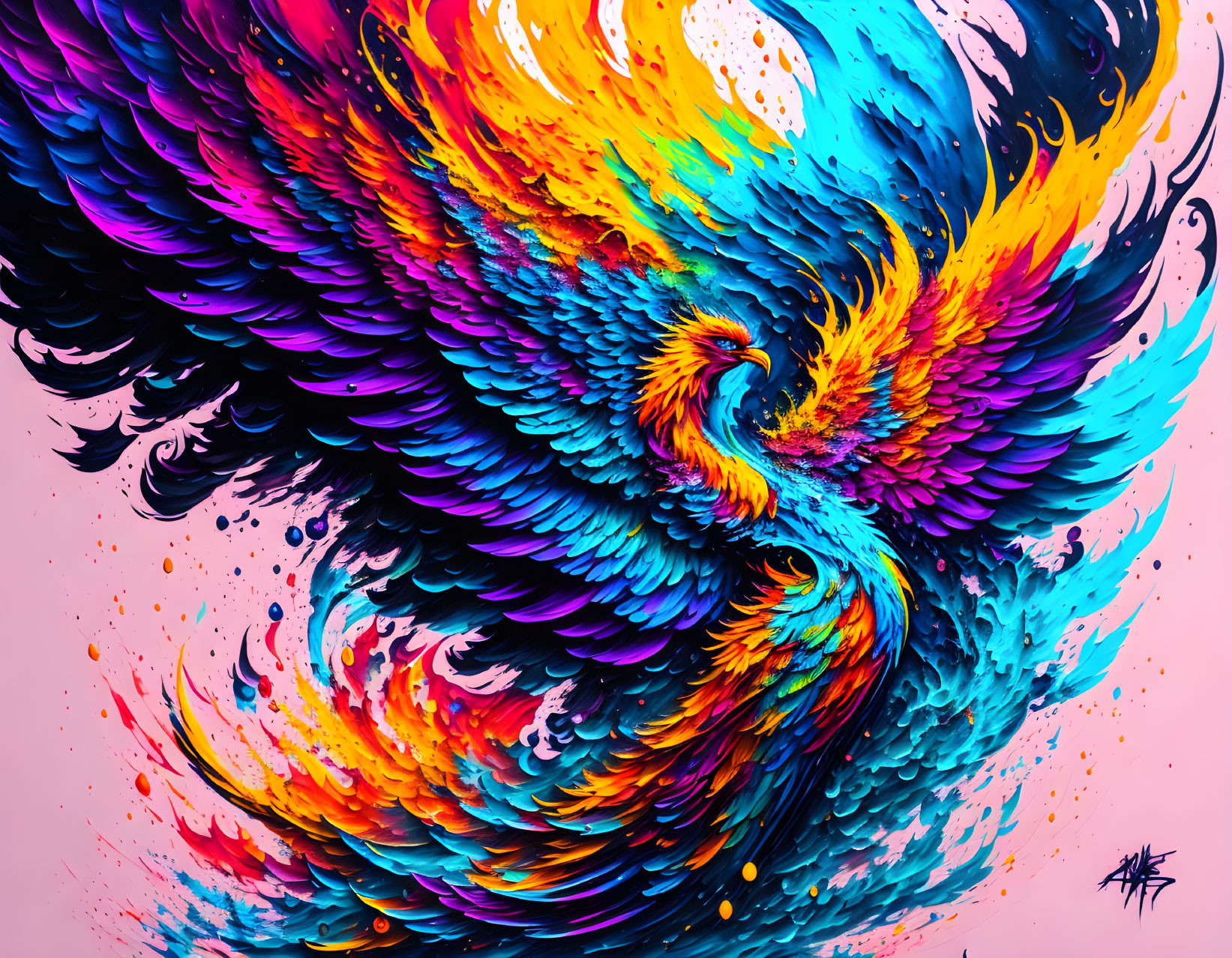 Colorful Phoenix Artwork in Fiery Tones with Majestic Wings