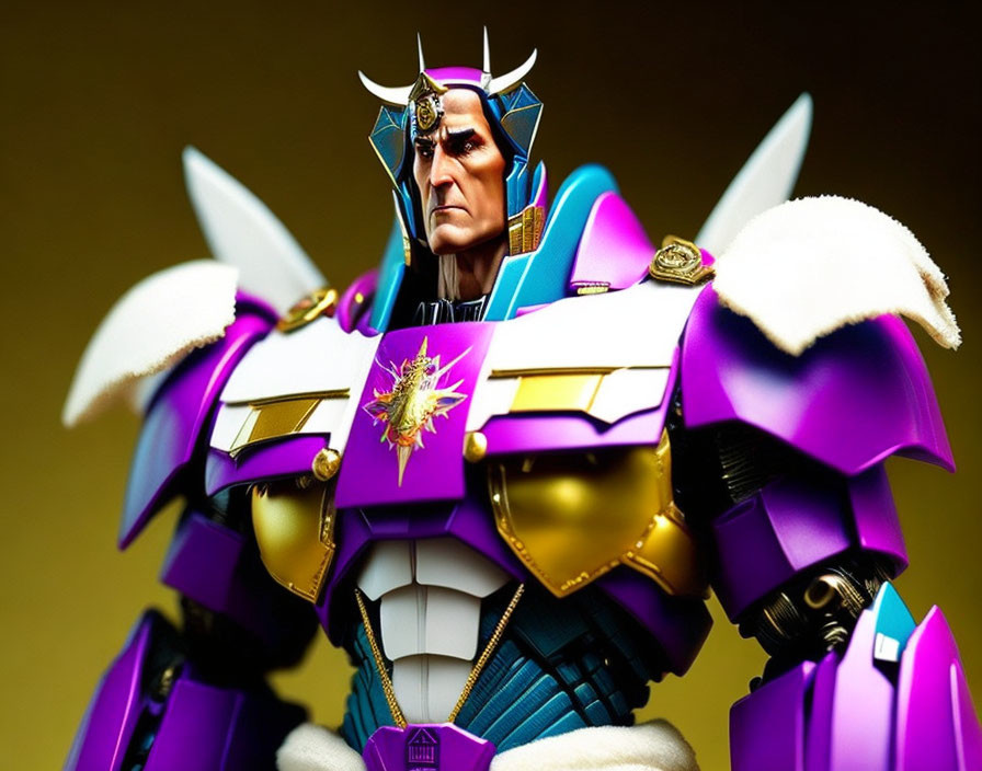 Detailed Purple and Gold Knight Action Figure in Close-Up