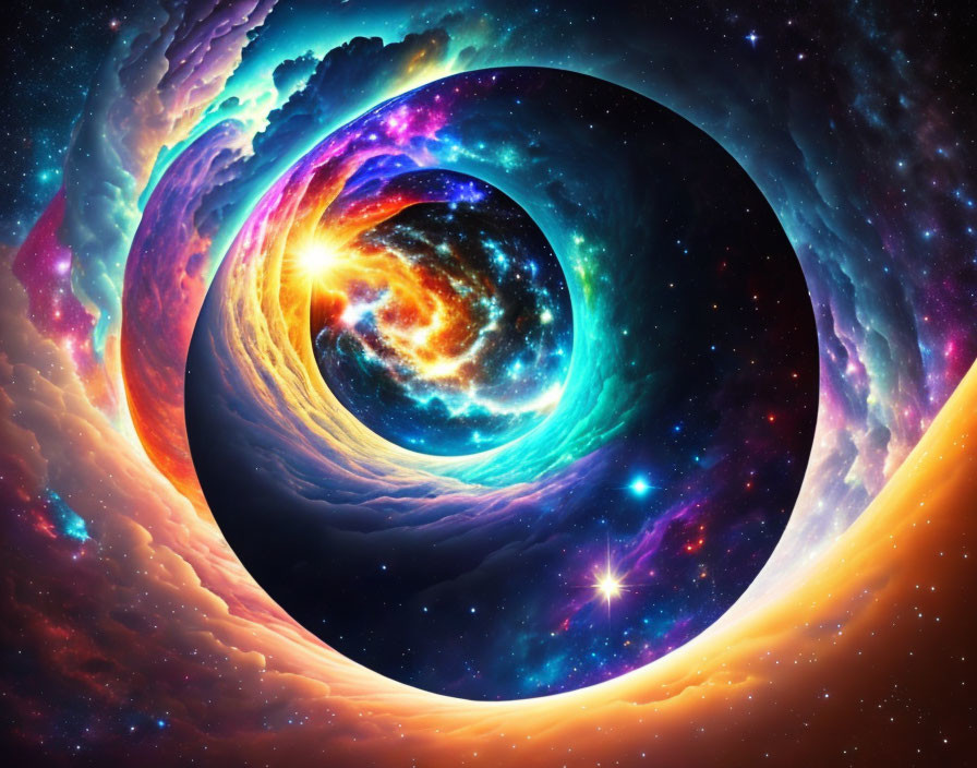 Colorful Digital Artwork: Spiral Galaxy in Cosmic Vortex