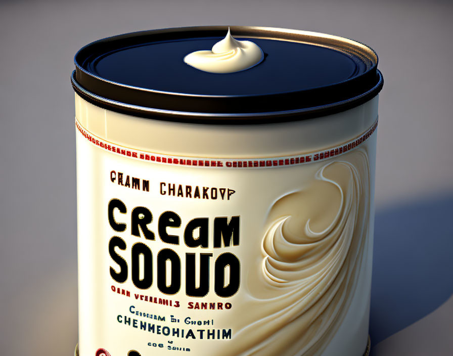 Cream Soup Can with Stylized Cream Dollop and Cyrillic & English Text