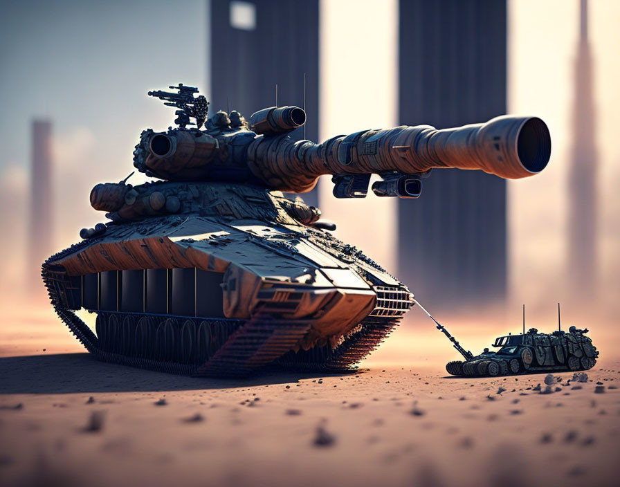 Advanced Weaponry Tank and Armored Vehicle in Desert Setting