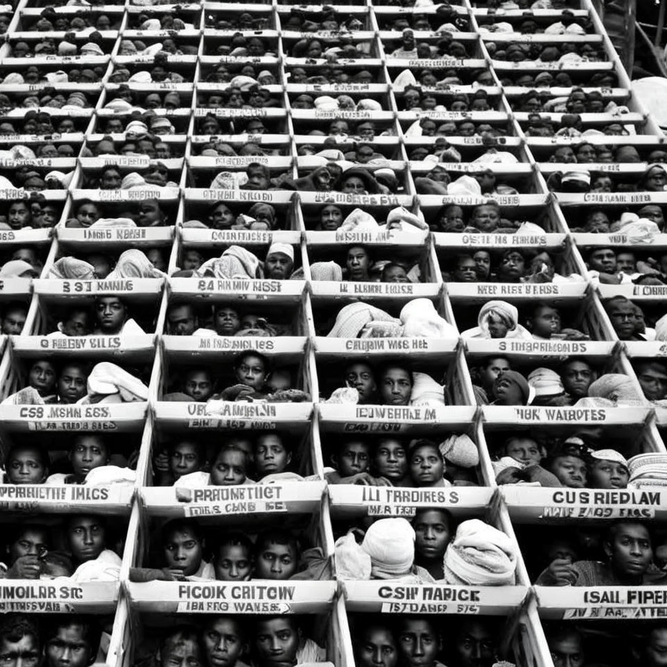 Shelves of labeled goods in warehouse view