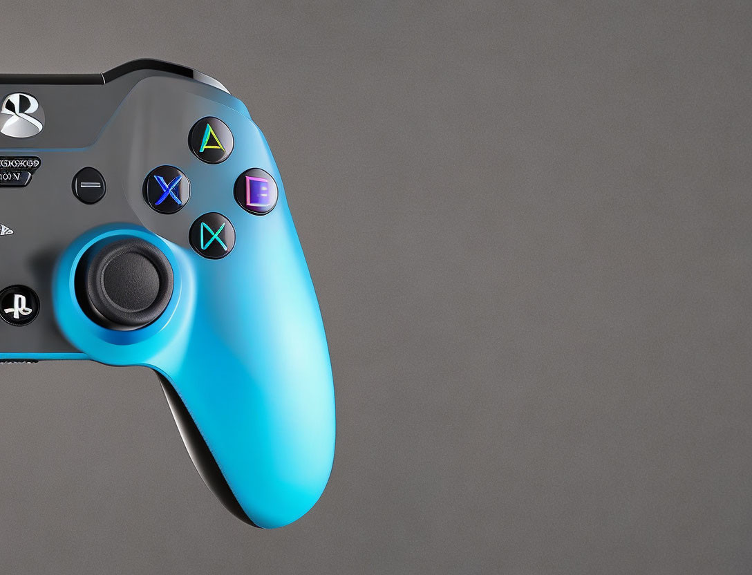 Modern Game Controller with Blue and Black Design and Iconic Symbols