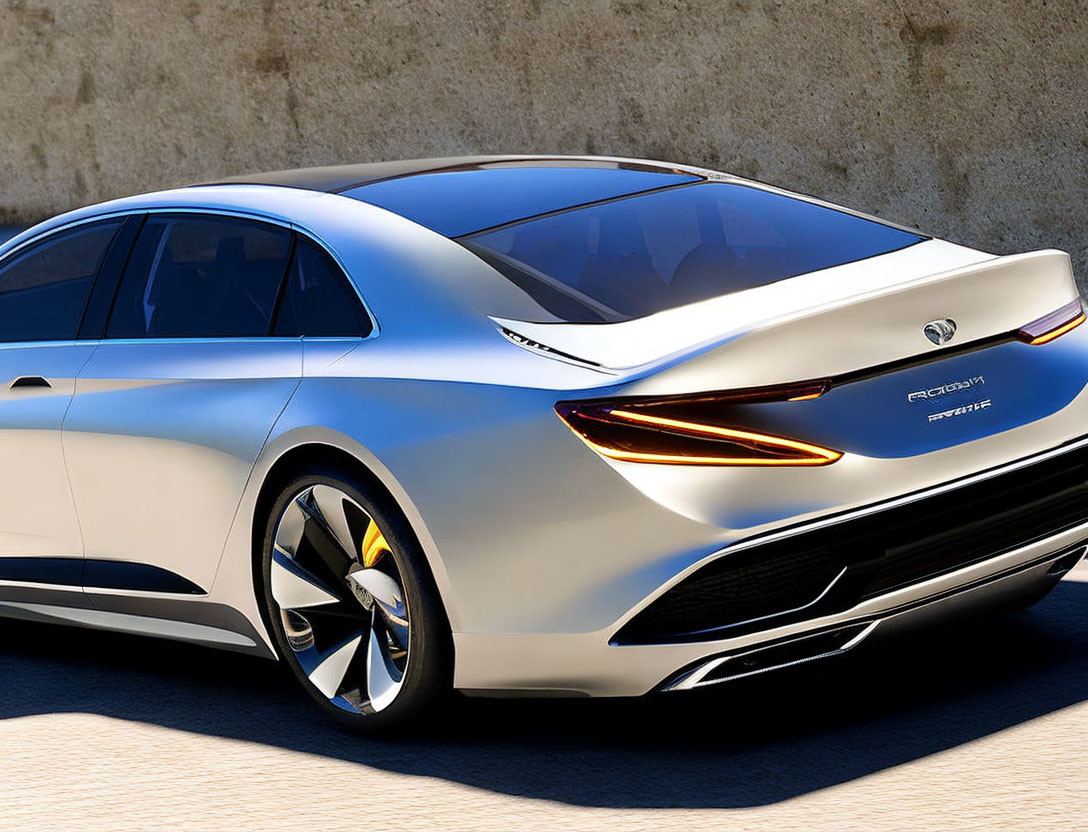 Futuristic White Concept Sedan with Large Alloy Wheels