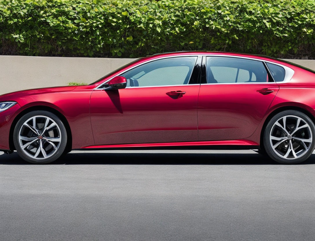 Red Four-Door Sedan with Clean Design and Silver Rims