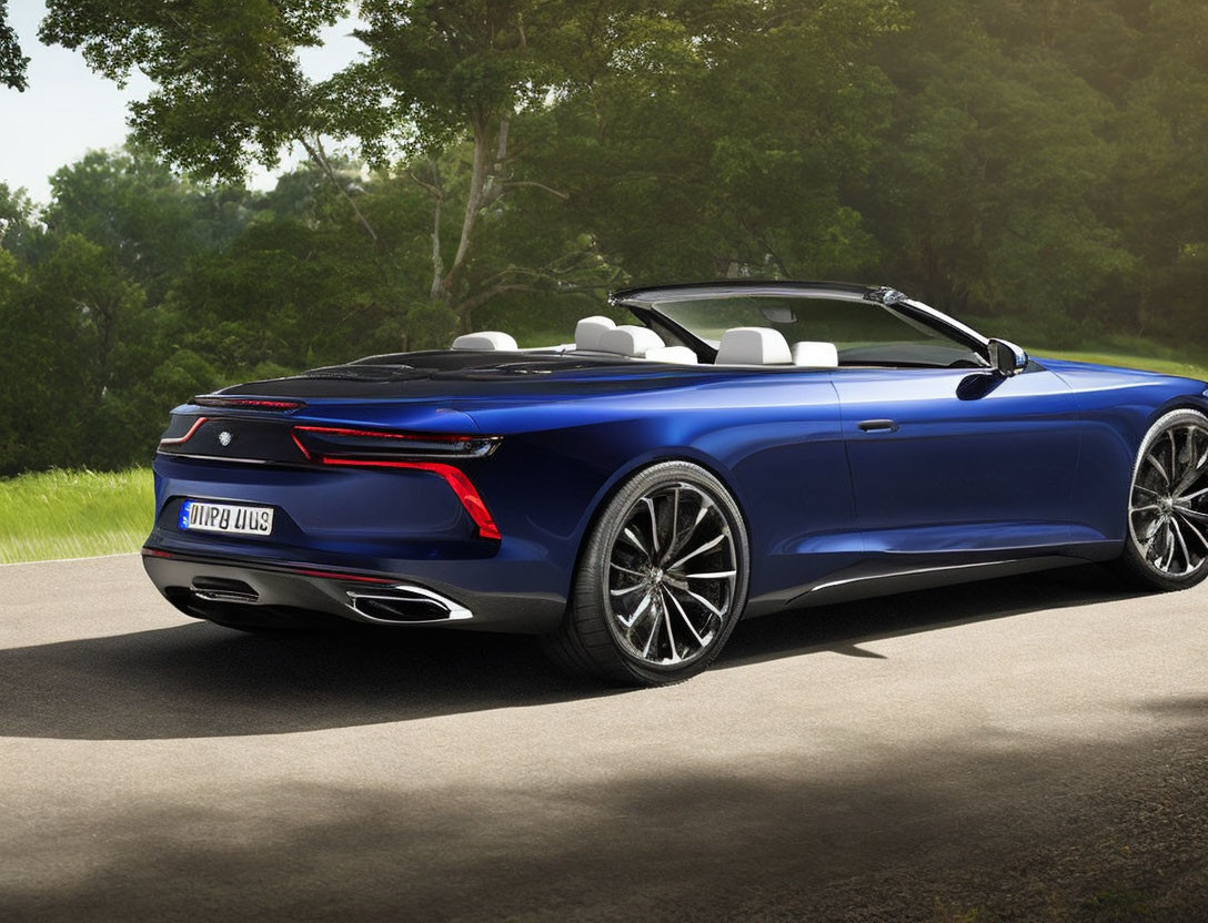 Luxurious Blue Convertible Car with White Leather Seats and Modern Design