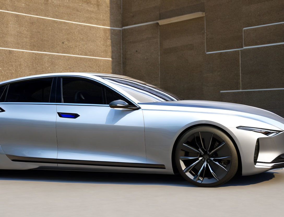 Sleek silver sedan with alloy wheels in minimalist setting