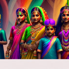 Five People in Traditional Indian Attire with Vibrant Colors