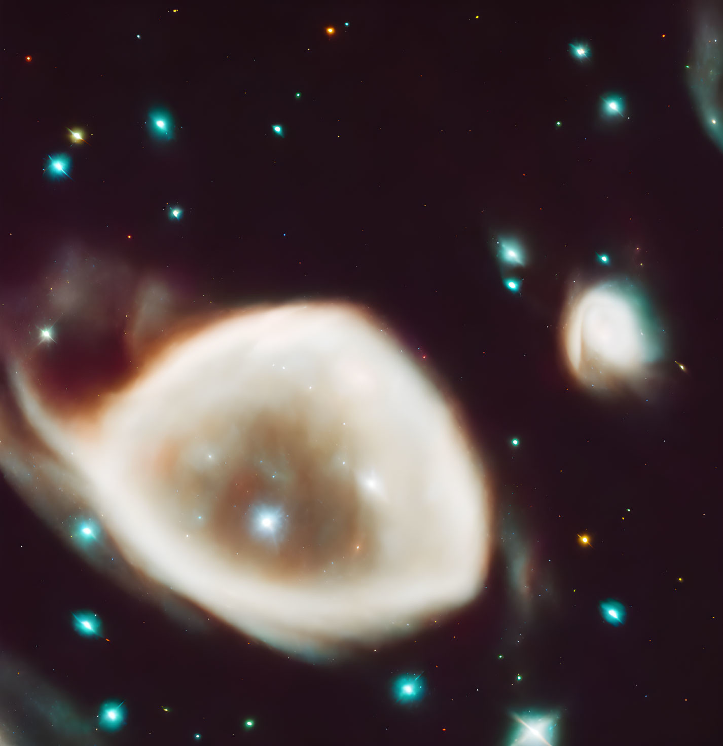 Galaxy with Ring-Like Structure Glowing in Orange and White