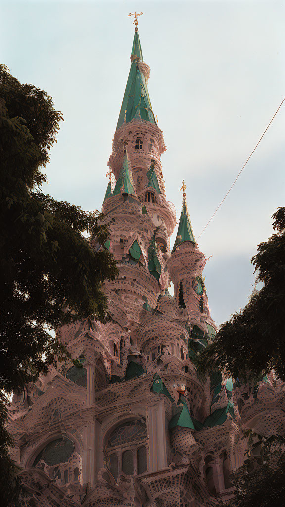 Intricate Green-Spired Tower Reaching Skyward