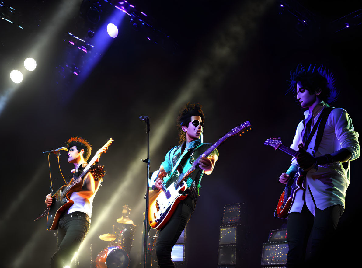 Animated Rock Musicians Performing with Guitars on Stage