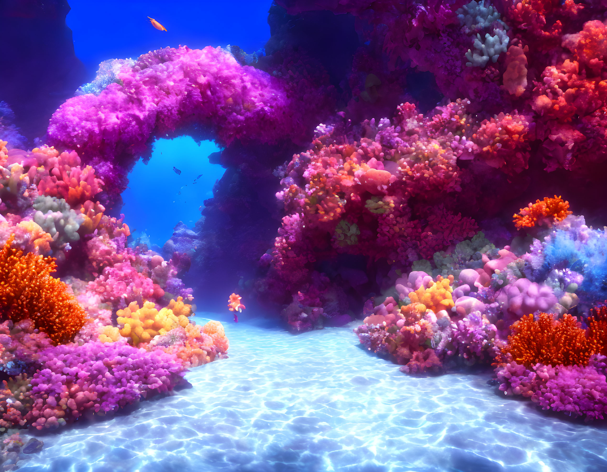 Colorful Coral Formations in Vibrant Underwater Scene