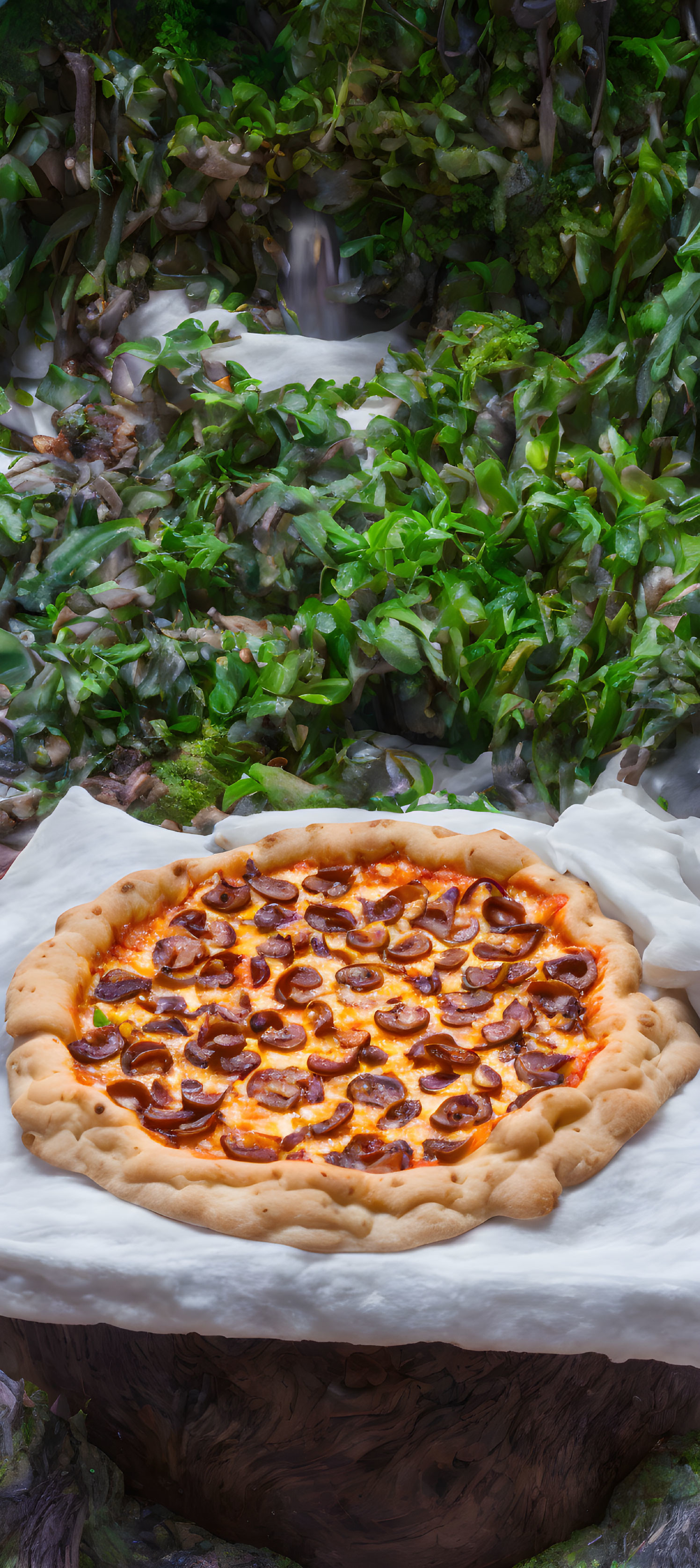 Freshly Baked Pepperoni Pizza with Golden Crust on Wooden Table