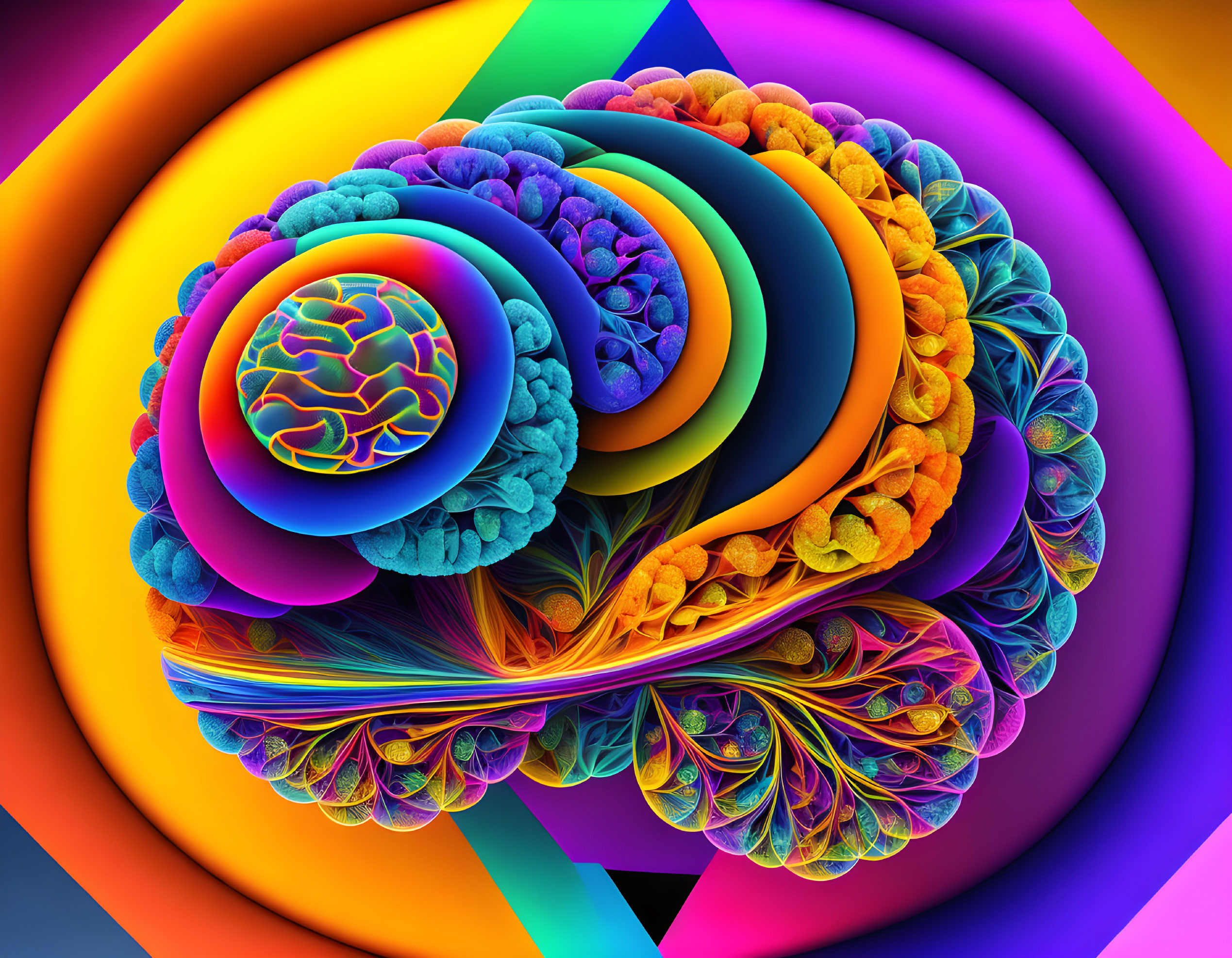 Colorful Swirling Fractal Pattern in Blue, Orange, Purple, Yellow