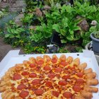 Freshly Baked Pepperoni Pizza with Golden Crust on Wooden Table