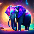 Cosmic pattern elephant under starry sky with nebula backdrop