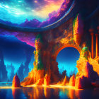 Majestic fantasy landscape with vibrant glow and towering pillars