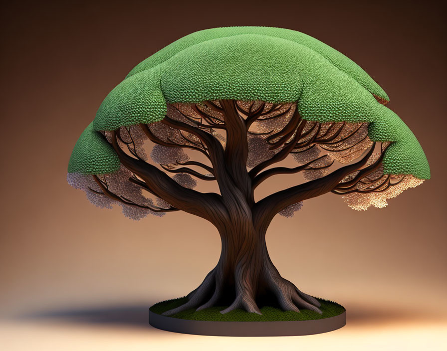 Stylized 3D Illustration of Textured Green Canopy and Brown Branches