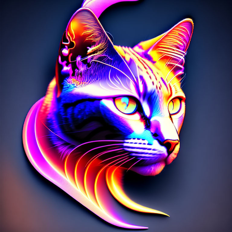 Colorful Neon Cat Art Against Dark Background