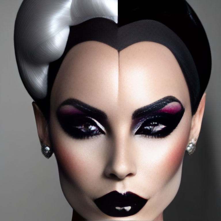 Bold Makeup Look with Dark Lips and Sculpted Eyebrows