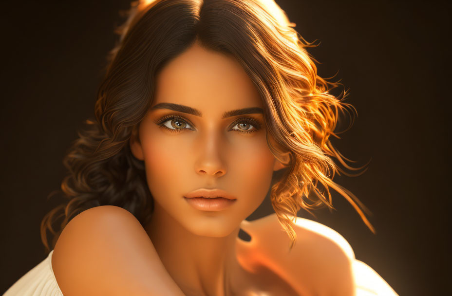 Person with Shoulder-Length Wavy Hair in Warm Golden Light