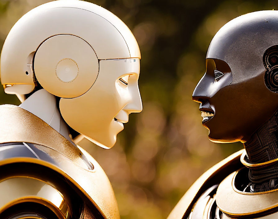 Close-up Depiction of Two Humanoid Robots with Expressive Faces