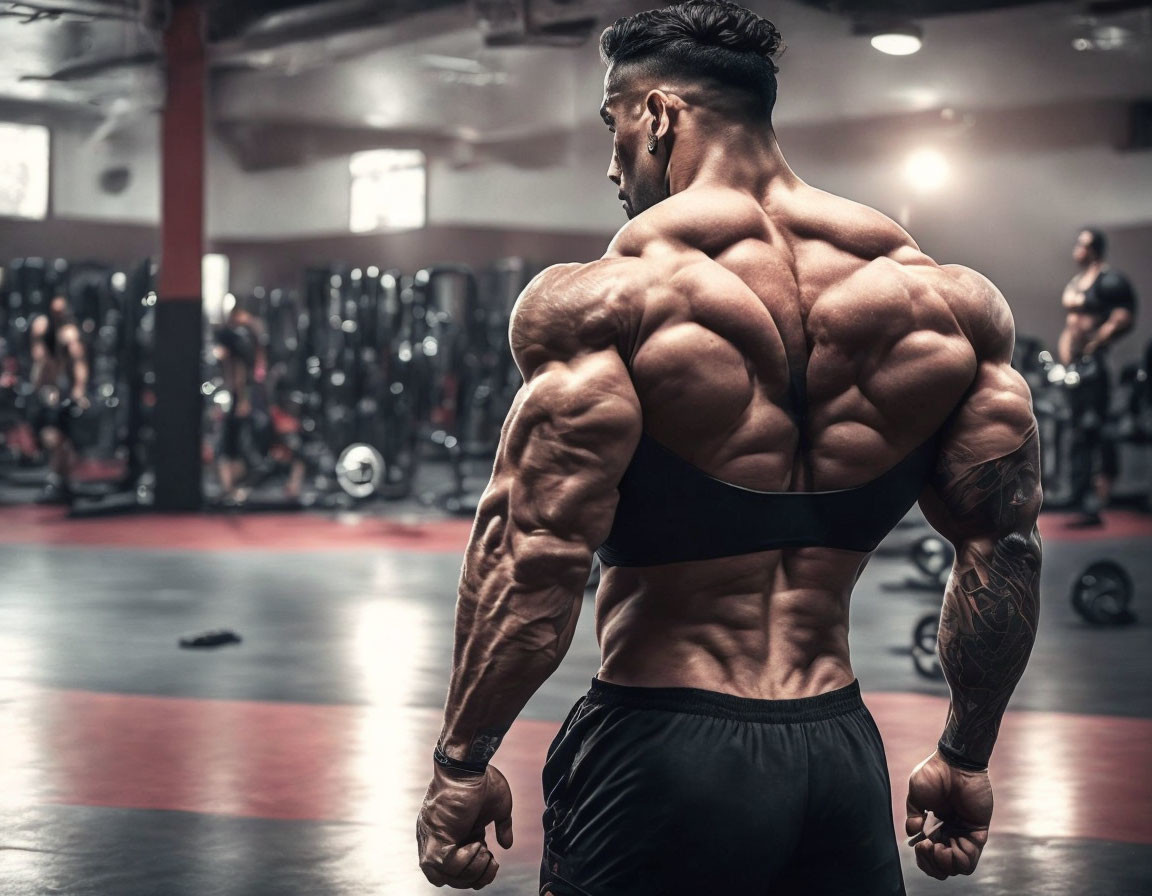 Muscular Back Displayed in Gym Setting